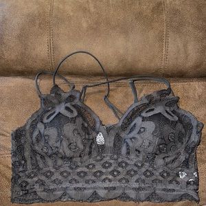 Gray lace strappy padded bralette
